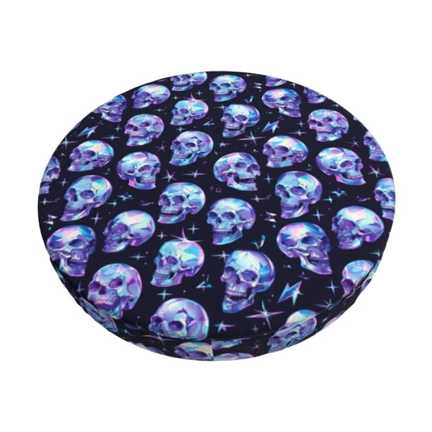 Disketp crystal Skull Funda Redonda para Taburete, Funda de Cojín para Silla de Bar Suave y Elástica-13 inch