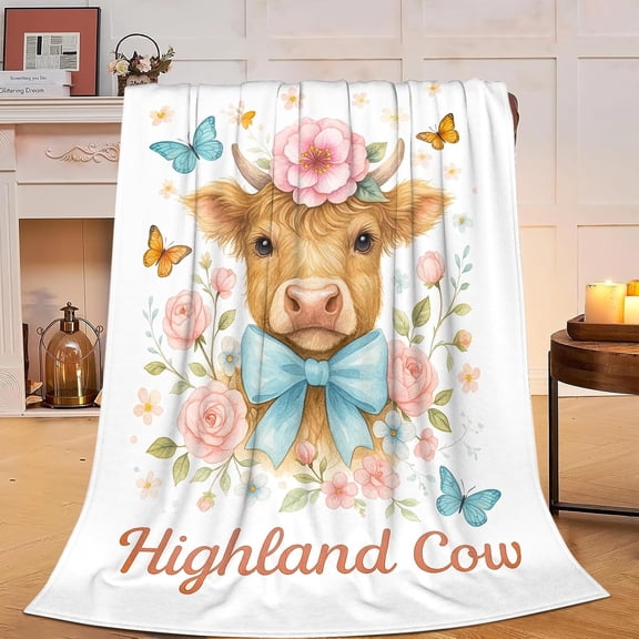 Highland Cow Blanket – Rustic Farmhouse Throw, Cozy Western Home Decor Gift