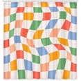 thumbnail image 2 of Cute Retro Checkered Vintage Checkered Shower Curtain, 70s Retro Aesthetic Hippie Funky Fun Bath Curtain, Boho Minimal Abstract Bathroom Accessories Green Pink Beige for Bathroom Curtains, 72x72IN, 2 of 4