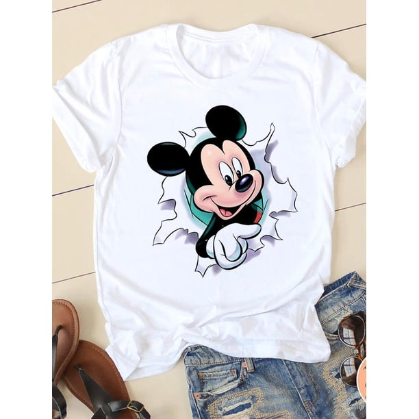 Disney Print Lovely Trend 90s Clothing Mickey Mouse Tee Shirt Casual Fashion Women Cartoon Graphic Short Sleeve T-shirtsXL Gao Jinjia LED