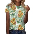 thumbnail image 2 of UoCefik Womens Tops Dressy Casual Short Sleeve Summer Tops Vintage Sunflower Print Tshirts Trendy Round Neck Tshirts Tunic Tops Dark Green 5XL, 2 of 5