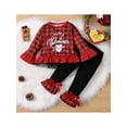 thumbnail image 2 of Kiapeise Toddler Baby Girl Valentine's Day Outfits Plaid Heart Printed Pullover Top + Flared Pants, 2 of 8
