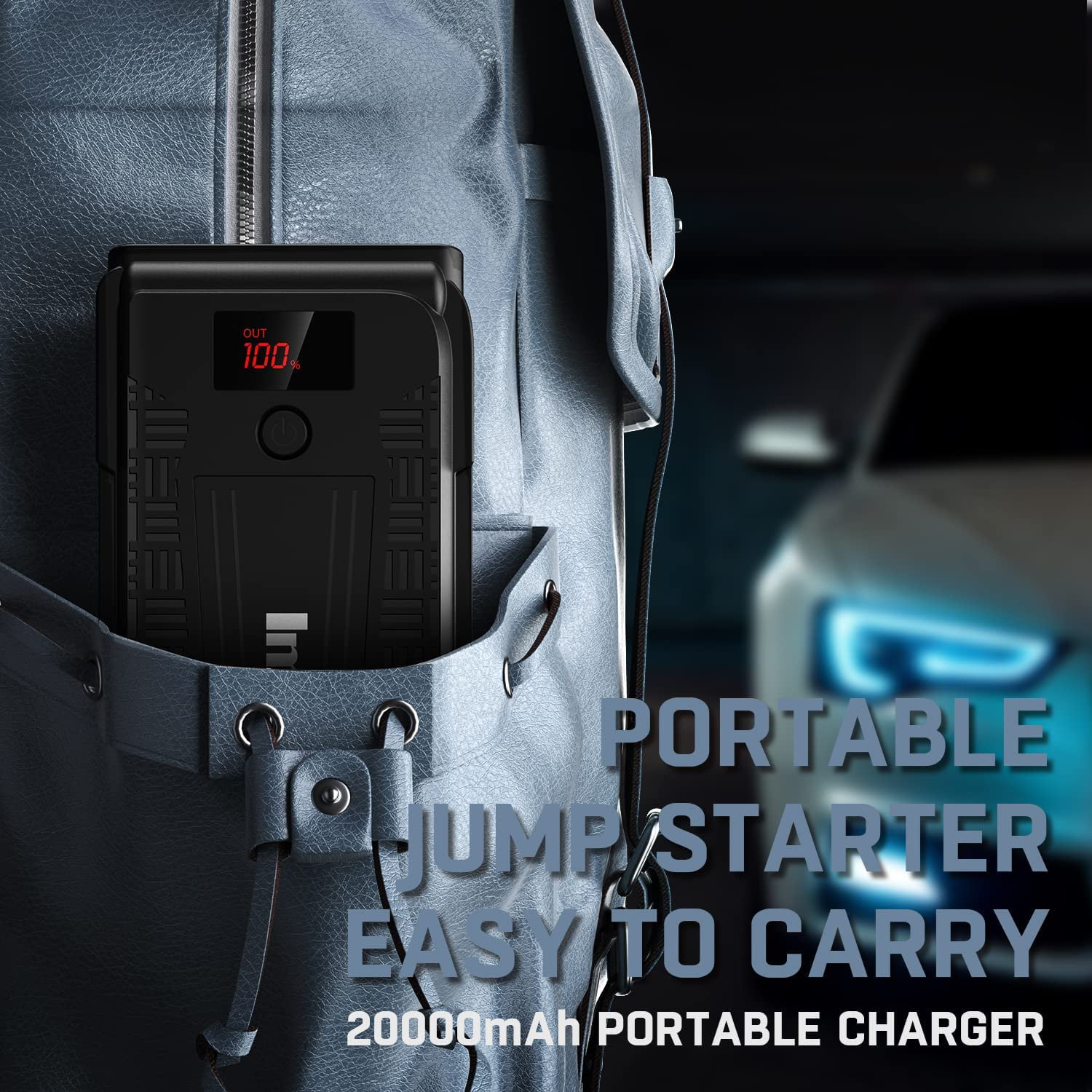 Imazing Portable Car Jump Starter - 2500A Peak 20000mAH (Up to 8L Gas/8L  Diesel Engine) 12V Auto Battery Booster Portable Power Pack with LCD Display,  QC 3.0 and LED Light 