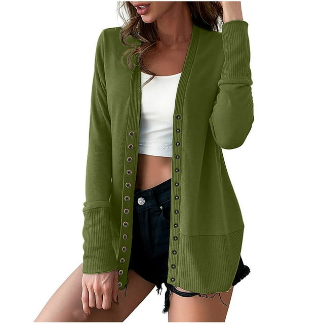 Pompotops Manteau Décontracté Slim à Manches Longues Couleur Unie Boutons Ouvert