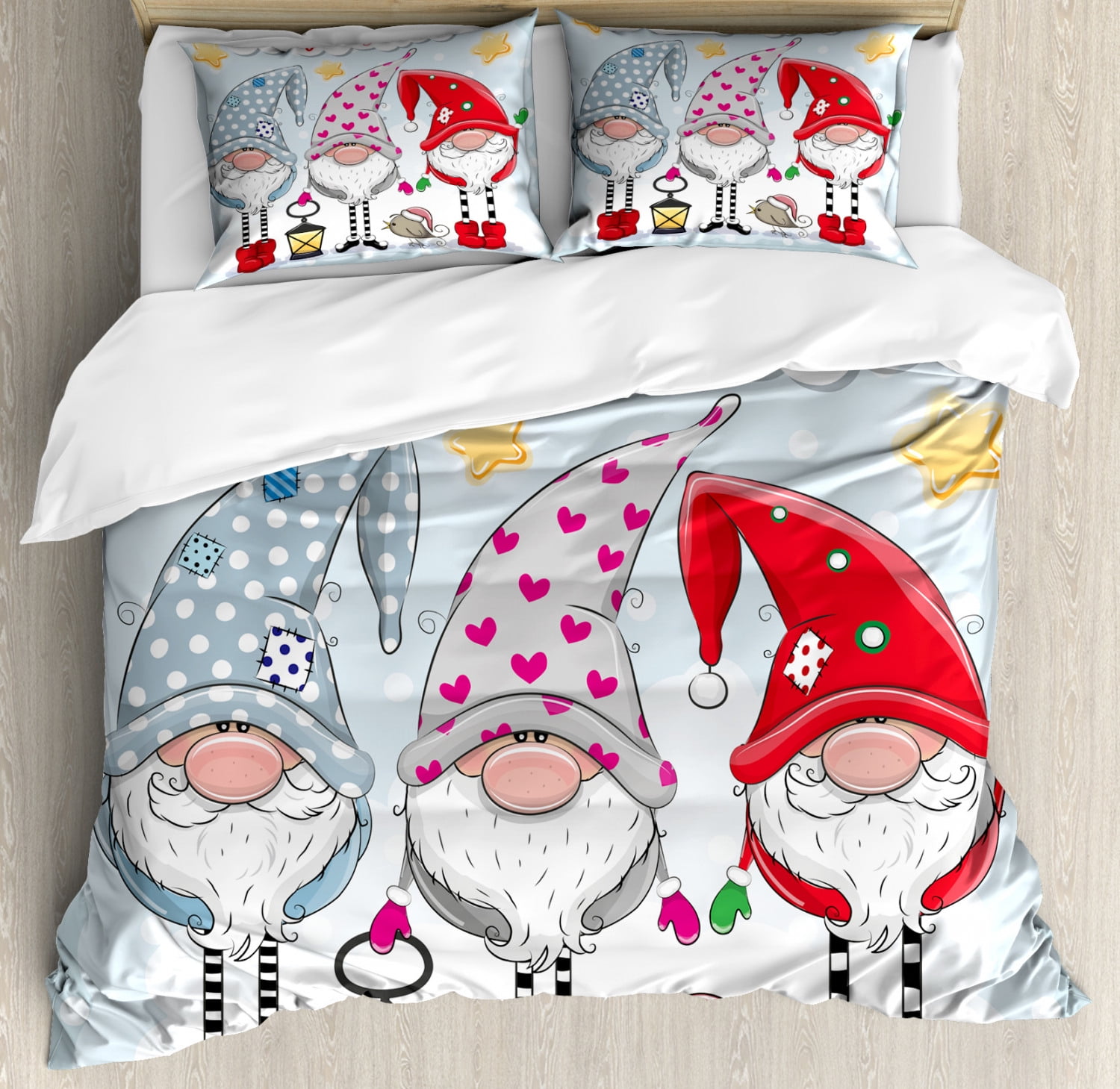 Christmas Duvet Cover Set, Cartoon Gnomes with Funny Noses