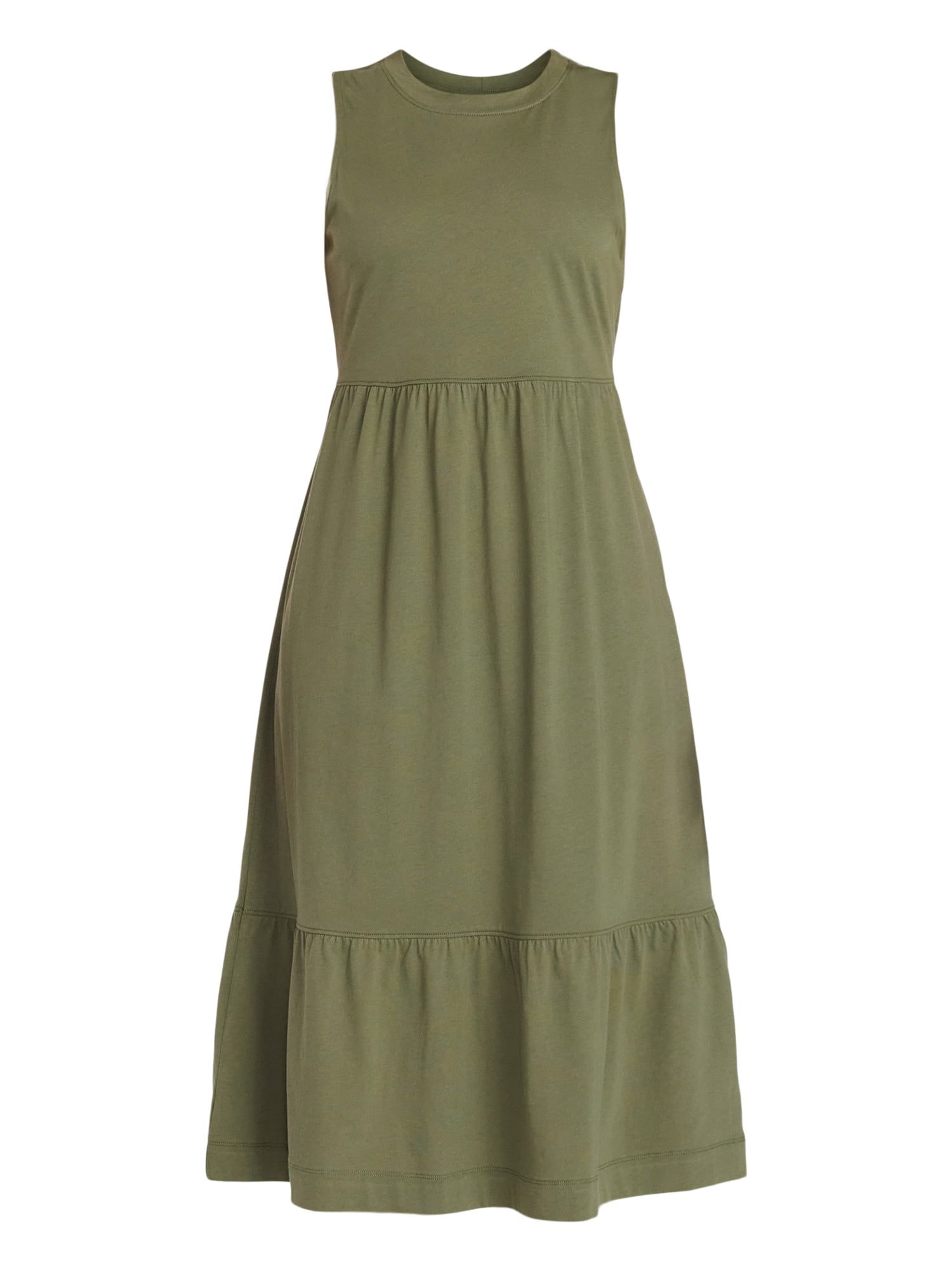 Time and Tru Women's Sleeveless Cotton Knit Tiered Midi Dress, Sizes XS-XXXL