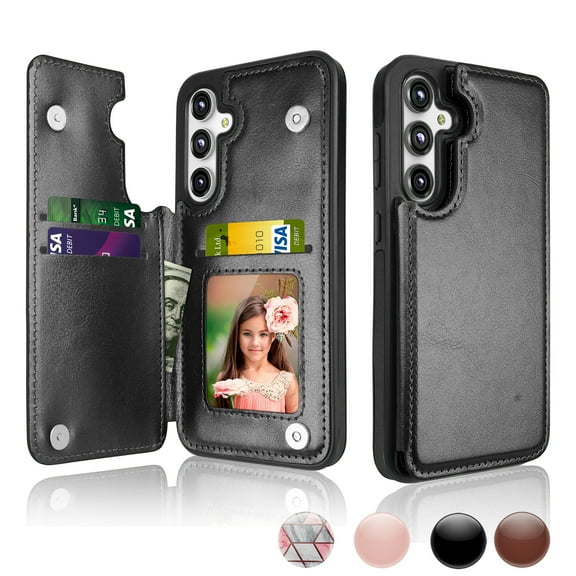 For Galaxy S23 FE 5G Case, Samsung S23 FE 5G Wallet Case, Luxury PU Leather Case,Luxury Slim Folio Flip Kickstand Shockproof Cards Holder Wallet Case Cover -Black