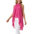 thumbnail image 4 of INSPIRE CHIC Women's Chiffon Tops Mock Neck Sleeveless Tie Back High Low Hem Summer Shirt Blouse M Hot Pink, 4 of 6