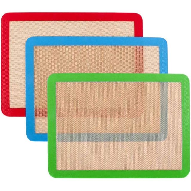 Juego de 3 alfombrillas de silicona para hornear 42 cm x 29,5 cm - Antideslizantes, lavables y reutilizables - No tóxicas - Flexibles y antiadherentes - Fáciles de limpiar Rojo Verde