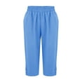 thumbnail image 3 of frariair ​Breathable Linen Blend Capri Pants For Women Pull On Comfort Waist Loose Fit Beach To Market Casual Wear​ Blue, 3 of 8