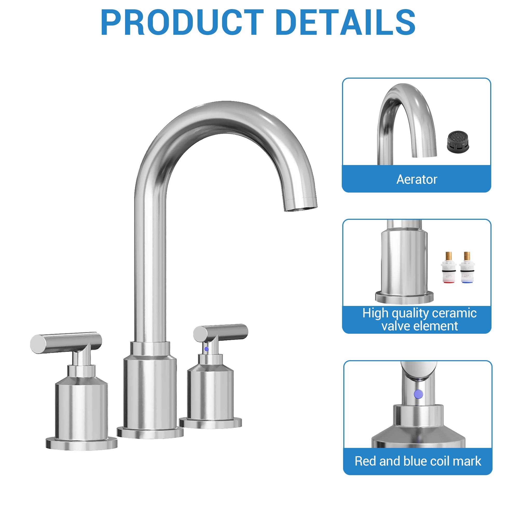 Widespread Bathroom Sink Faucet 8" - Brushed Nickel for 3-Hole Installation, silver