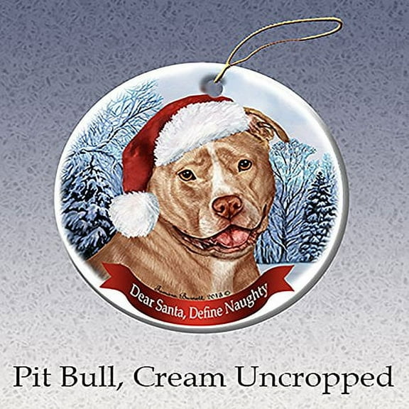 Holiday Pet Gifts Cream & White Pit Bull (Uncropped) Dog Porcelain Ornament