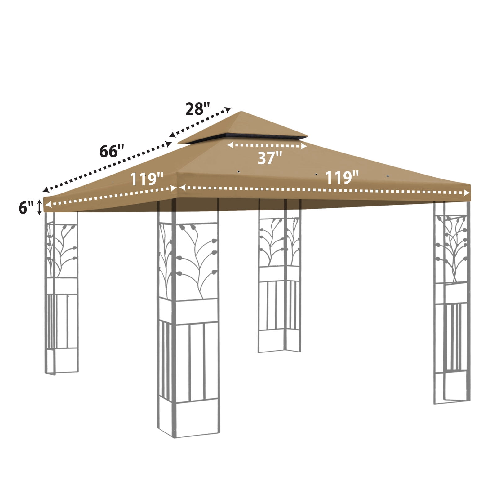 SUNNY 10x10 FT Gazebo Replacement Canopy Top Double Tier Canopy Top Cover (Tan)
