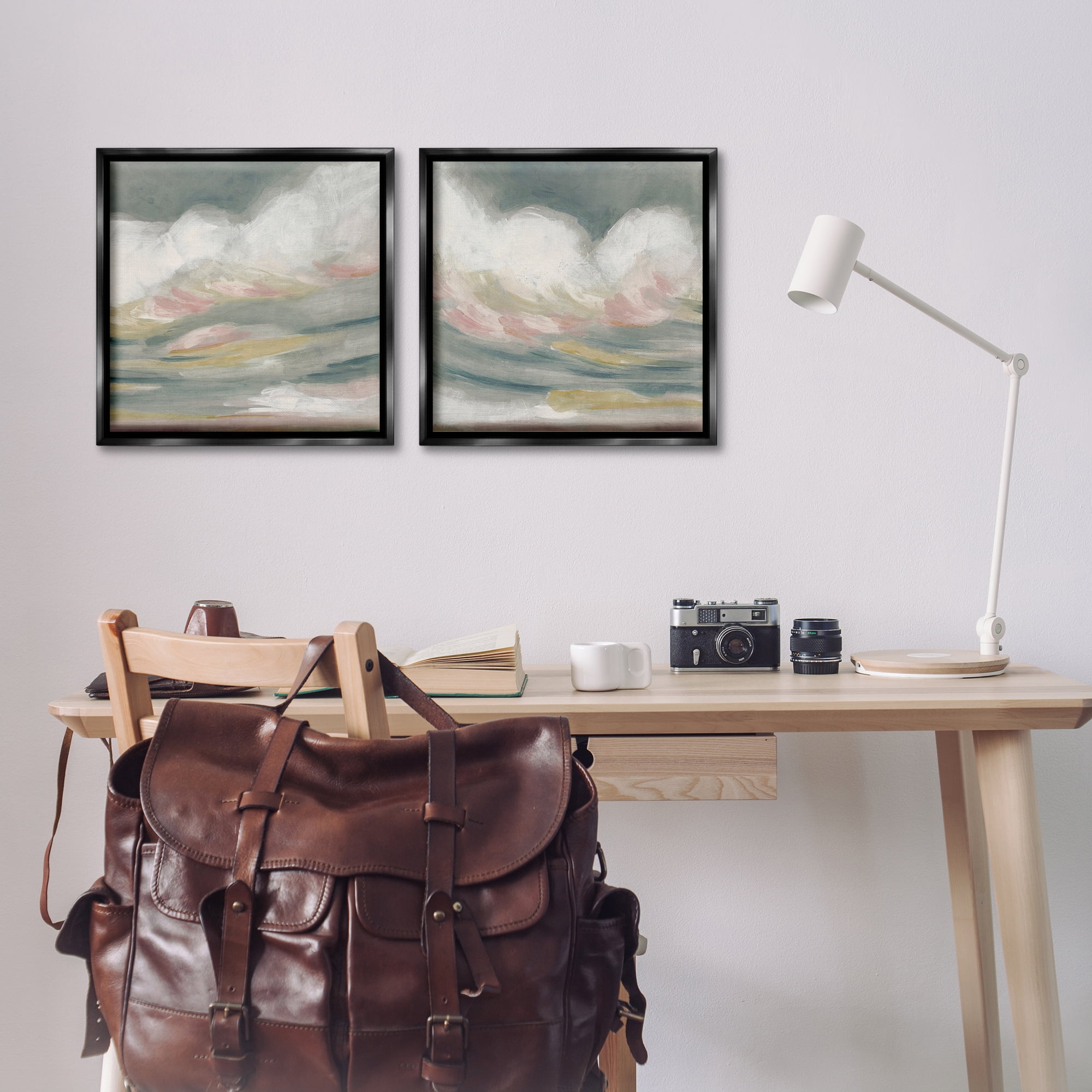 Stupell Industries Wispy Pink Mountains Abstract Painting Black Floater Framed Canvas Art Print Wall Art, 18 x 18, Set of 2