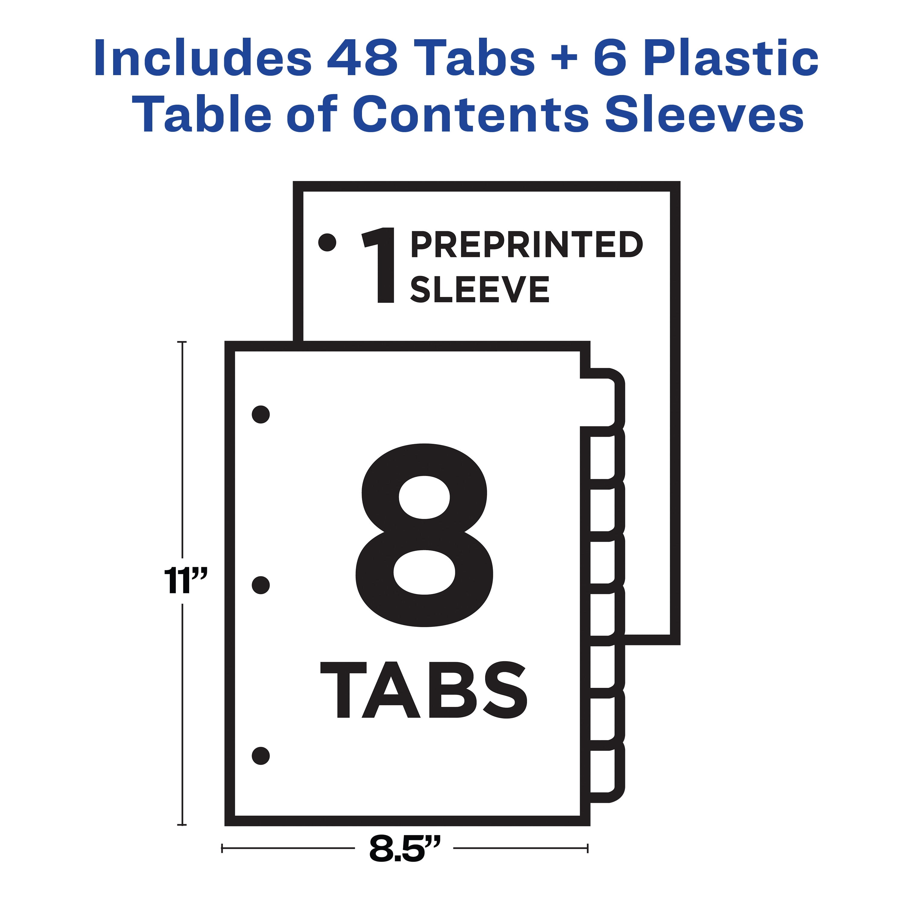 Avery Ready Index Easy Edit 8 Tab Binder Dividers, Customizable Table of Contents, Multicolor Tabs, 6 Sets (12172)