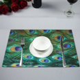 thumbnail image 1 of EREHome Ensemble de 4 Sets de Table Plumes de Paon, Protection 12x18 Pouces, 1 of 5