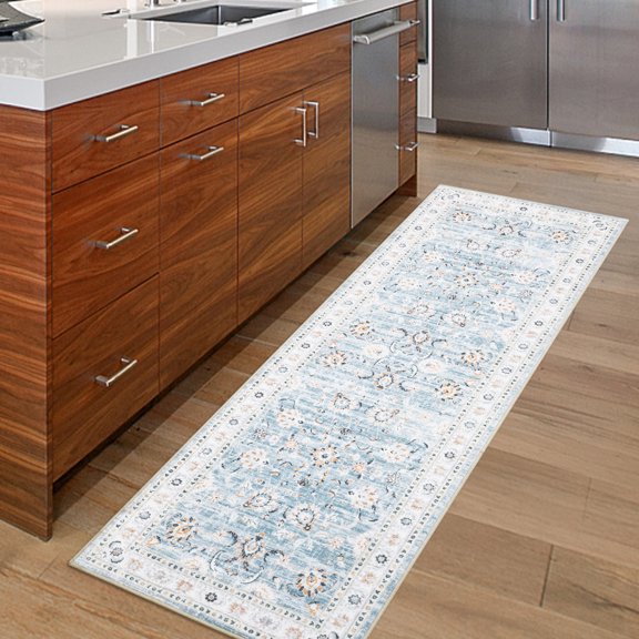 Geetinfly 2*6FT Area Rugs 2in*6in Persian Runner Rug Floral Print Washable Runner Rug Vintage Boho Distressed Area Rug Runner for Kitchen Hallway Laundry Blue blue