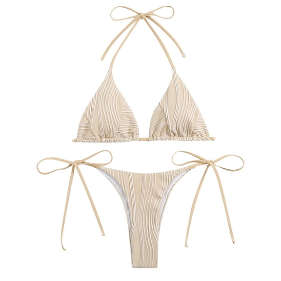 YIFUNIN Women's High Waist Printed Bikini Set Two Piece Swimsuit for Spring Summer Beach Vacation with Padded Bra for Women Tropical,Beige L