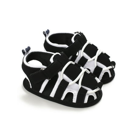 

SIMANLAN Toddler Kids Flat Sandal Soft Sole Sandals Magic Tape Crib Shoes Baby Girls Non-Slip Summer Flats Newborn First Walkers Casual Shoe Black 0-6 months