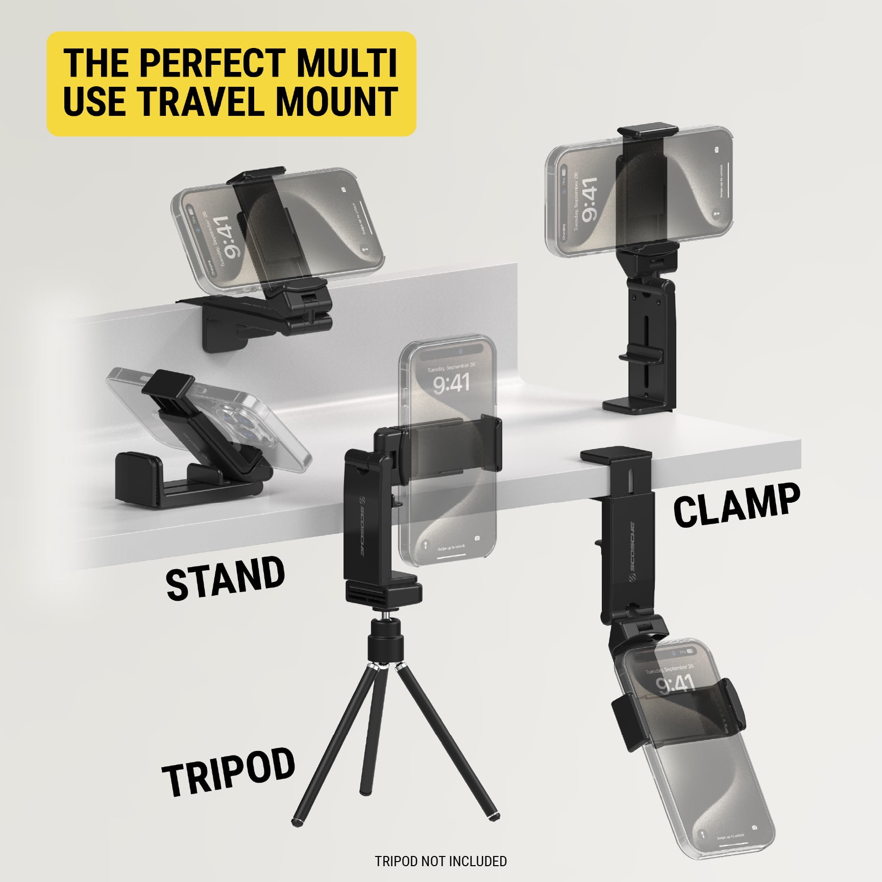 Scosche SUHTRVL-SP1 Universal 360° Adjustable Lightweight, Compact Travel Phone Mount or Stand Black