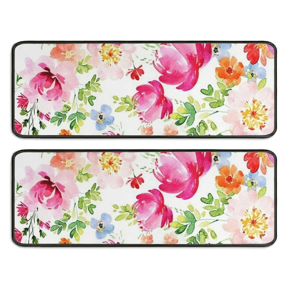 Kitchen Rugs Sets Of 2,Pioneer Flower Floral Print Pattern Anti Fatigue Kitchen Mat Rugs Non Slip Washable,Decorative Kitchen Floor Mats for Kitchen,Sink,Laundry,17"x47" 17"x47"