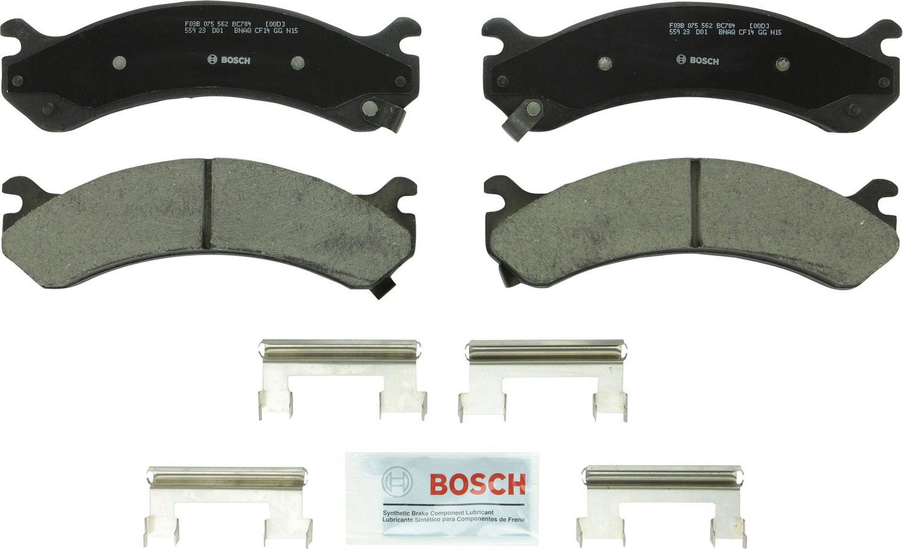 Bosch BC784 QuietCast Premium Ceramic Disc Brake Pad Set For Select Cadillac Escalade; Chevrolet Avalanche, Silverado, Express, Cargo, Suburban; GMC Savana, Sierra, Yukon; Hummer H2 + More; Front