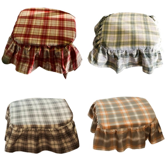 French Farmhouse Style Plaid Chair Cushion with Ruffles and Ties, Non- Seat Pad for Kitchen Dining Wooden Chairs, Soft Comfort for Home and Workplace Decor - 4PCS