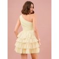 thumbnail image 2 of Yellow One Shoulder Ruffle Waist Layered Mesh Mini Dress For Sweetheart Occasions, 2 of 8