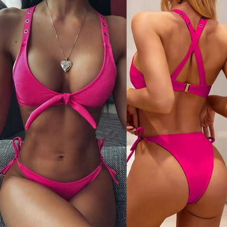 

Finelylove Modest Swimsuits For Women Padded Sport Bra Style Bikini Purple M