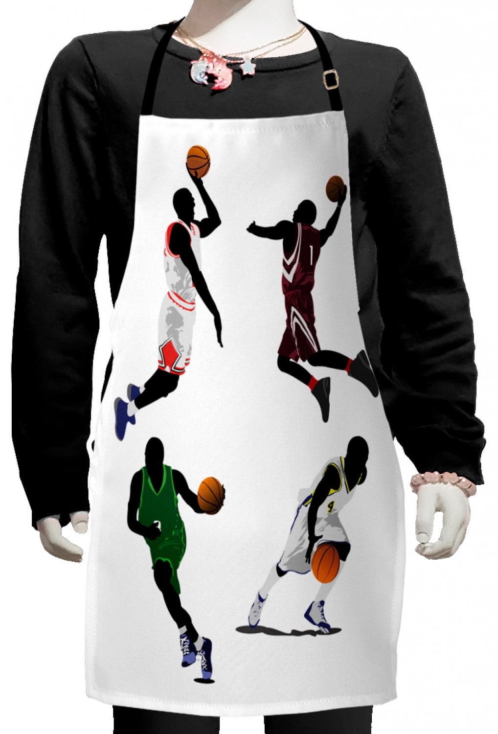 Sports Kids Apron, Basketball Players Dribbling Dunking Floater Vibrant ...
