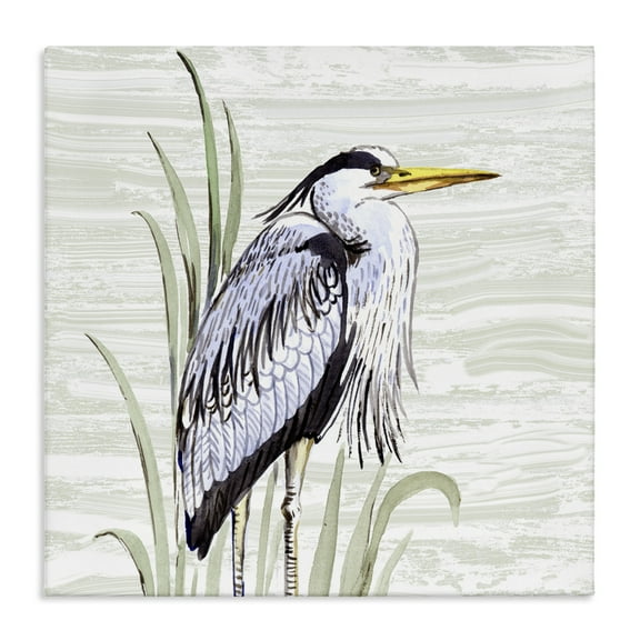 Stupell Industries Beach Bird Elegant Heron Animals Painting Wrapped Canvas Art Print Wall Art, 17 x 17