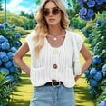 thumbnail image 6 of Women'S Sleeveless Cropped Knit Cardigan 2025 Casual Button Down Crochet Sweater Vest Tops with Pockets Cream White M, 6 of 8