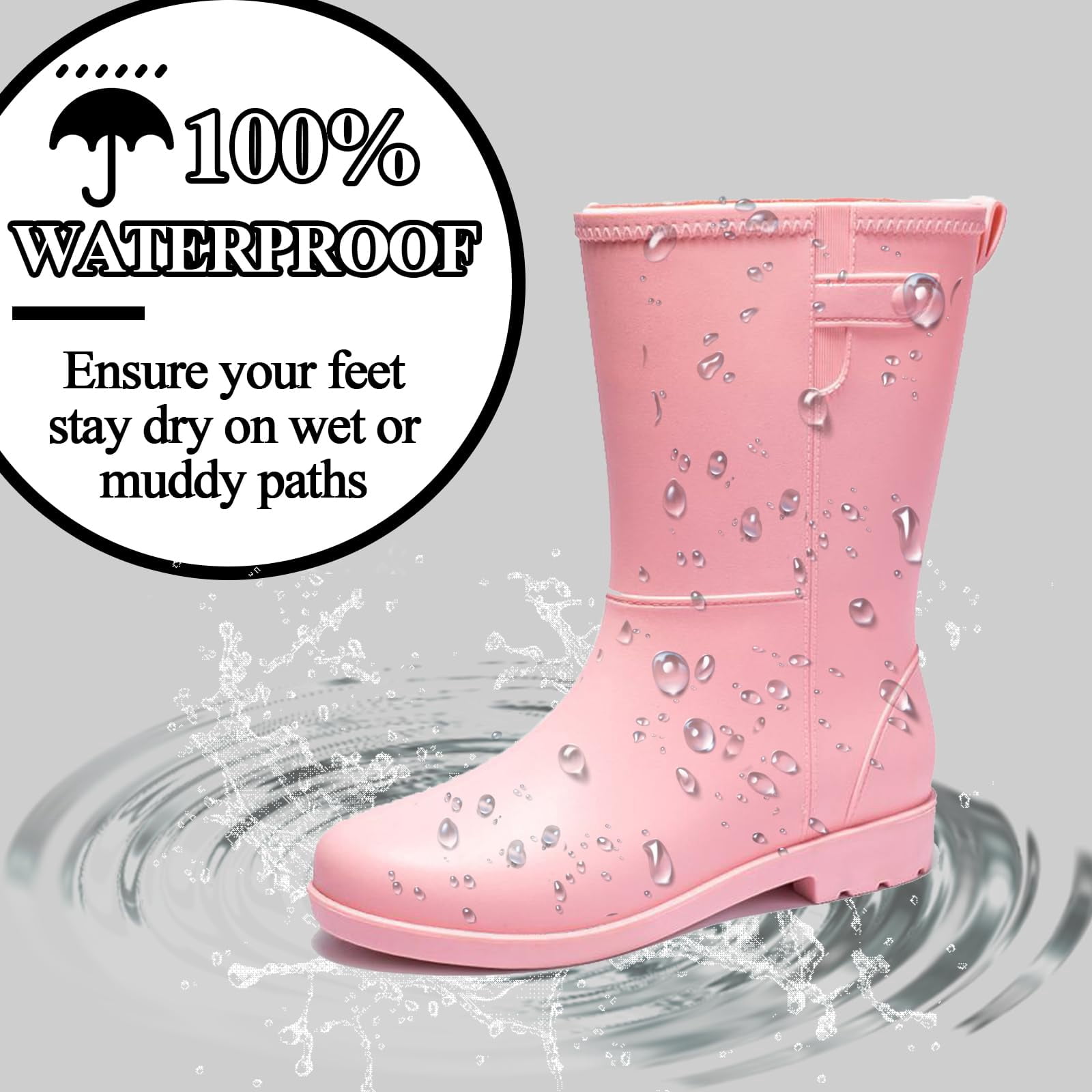 AUXDIQ Rain Shoes Women Mid-calf Boots Waterproof Rain Boots Outdoor Garden Shoes