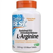 Doctor's Best Sustained Plus Immediate Release L-Arginine, Non-GMO, Vegan, Gluten Free, Soy Free, 500 mg, 120 Bilayer Tablets