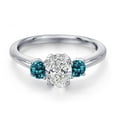 thumbnail image 3 of Gem Stone King 925 Sterling Silver DEF Lab Grown Diamond and London Blue Topaz Engagement Ring for Women | 1.14 Cttw | Oval 7X5MM | Gemstone April Birthstone | Size 5, 3 of 6