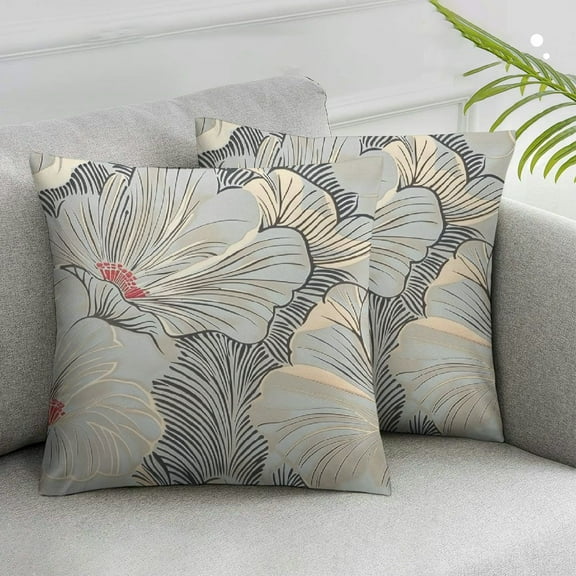 Acheng Poppies Watercolor Vintage Abstract Tropical Plant Flower Pillow Covers Pillowcases Home Decor Bed Couch Sofa Office Living Room Cushion 2pcs 12x12in