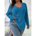 thumbnail image 5 of Women'S Plus Size Casual Knitted V-Neck Long Sleeve Sweater Blue 5XL, 5 of 6