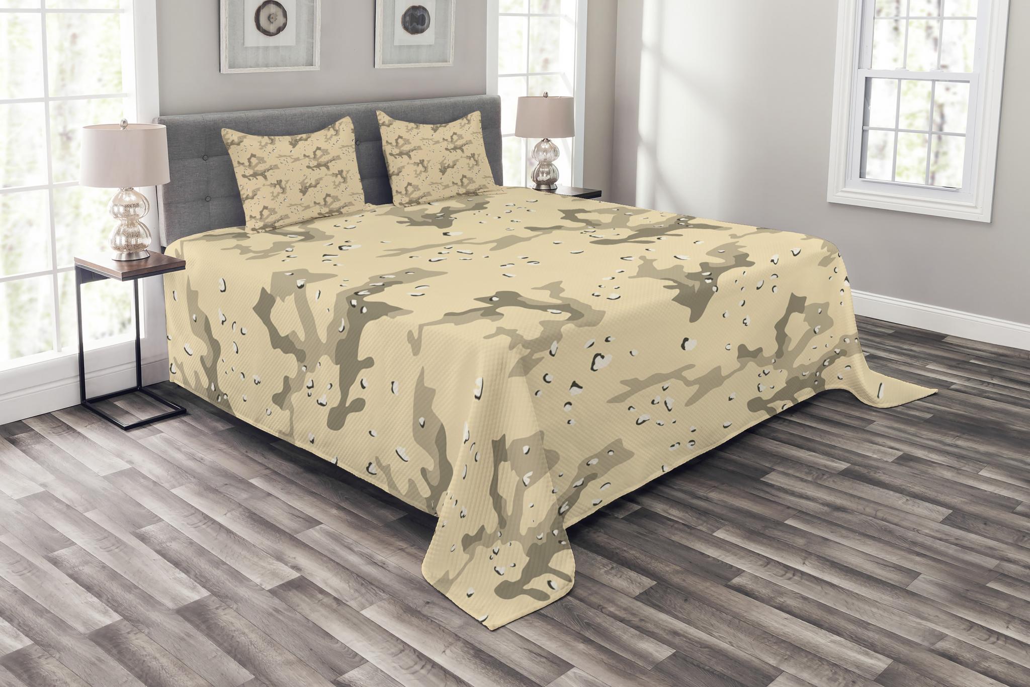 Camo Bedspread Set King Size, Abstract Shapes Background Hiding in the