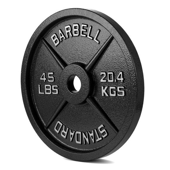 Disco de Pesa Estándar 20.4 kg (45 LBS) Hierro Fundido, Agujero 1 Pulgada para Barra de Pesas, Equipo de Gimnasio para Entrenamiento de Fuerza