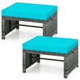 thumbnail image 1 of Costway Patio Ottomans Set of 2 PE Rattan Footstools with Removable Cushions & Metal Frame Turquoise, 1 of 9