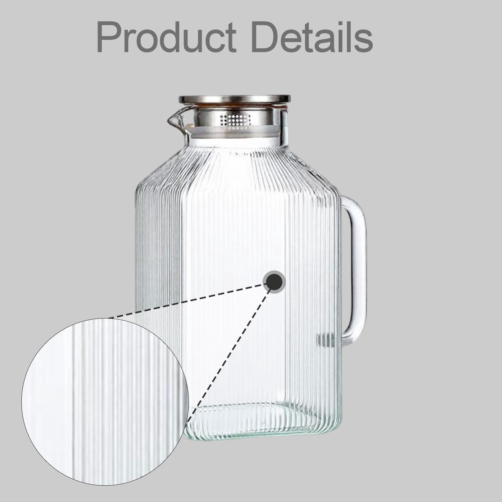 Fiocias Glass Pitcher 3800ml Clear Body Cold Water Bottle Gifts Container Sturdy Space Saving for Coffee Beverage Milk Lemonade Juice Clear Handle