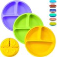thumbnail image 1 of HSHDLDF Toddler Plates 3 Pack Feeding Set Suction Plates for Baby, Divided Design, Non-Slip Design, Unbreakable, BPA Free, Microwave & Dishwasher Safe (Purple & Yellow & Green-ca), 1 of 7