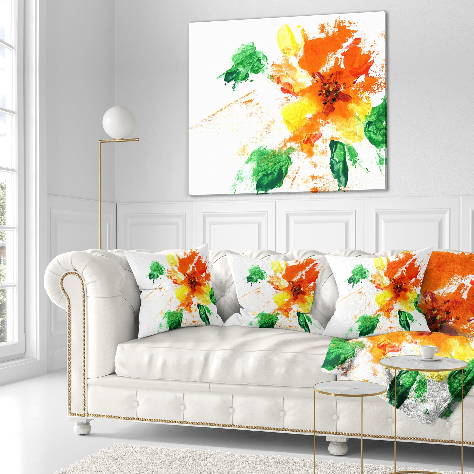 Designart Painted Abstract Flower - Floral Throw Pillow - 18x18