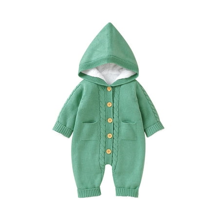 

Amuver Baby Knitting Velvet Romper Long Sleeve Hooded Neck Buttons Side Pockets Casual Party Street Spring Fall Warm Romper