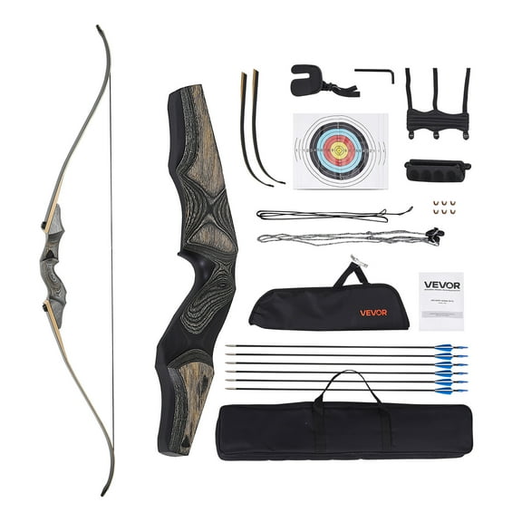 VEVOR Recurve Bow and Arrows Kit,60 inch Wooden Takedown Bows, Right Handed Ergonomic Archery Recurve Bow Package, Longbow for Outdoor Target Training Practice Hunting, Beginners to Advanced, 45 lbs