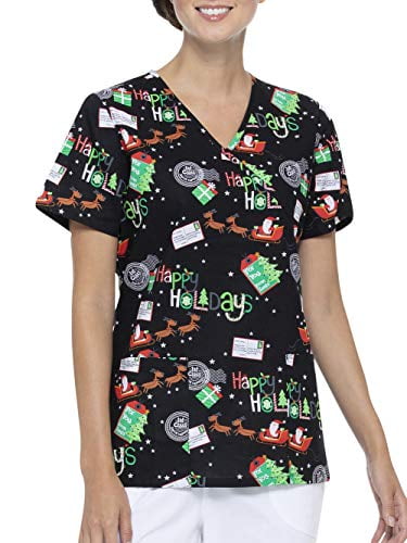 Download Scrub - Women's Santa Night Flight Mock Neck Scrub Top (Medium) Black - Walmart.com - Walmart.com