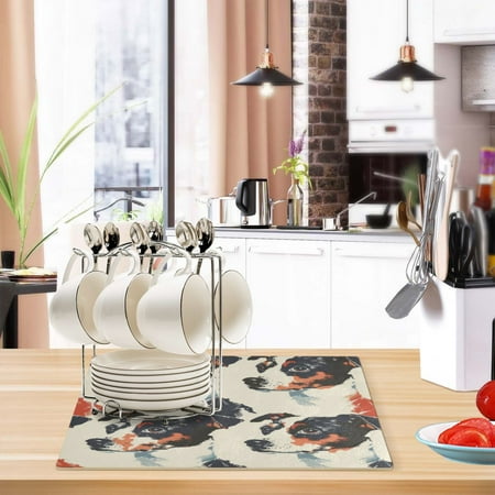 

Kitchen Leather Drying Mat 17.7*11.8*0.12 Inch Kitchen Drying Mat Coffee Machine Mat Dish Drying Mats Fast Water Absorption Beautiful Fashion Cute Cartoon Dog Face