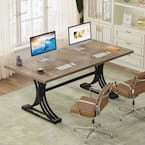 Tribesigns 63'' Executive Desk, Rustic Computer Desk with Gray Tabletop and Stylish Metal Legs