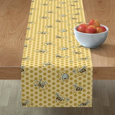 

Cotton Sateen Table Runner 108 - Ditsy Bees Bee Hive Honeycomb Print Custom Table Linens by Spoonflower