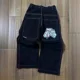 thumbnail image 2 of Pantalones de chándal a rayas con cinta bordada de mariposa para hombres y mujeres, pantalones de chándal informales con cordón, azul marino, alta calidad, 2 of 5